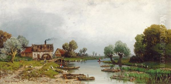 Flusslandschaft Mit Gansen - view 1