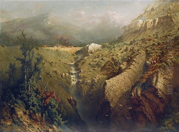 Mountain Landscape With Waterfall - view 1