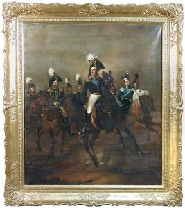 Cavalry Study Of Tsar Nicholas I Of Russia, With His Brother, The Grand Duke Michael, The Tsarevich Alexander And Prince Wolkonsky, On Chargers In A Landscape