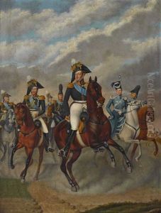 Zar Nikolaus I. Von Russland Mit Grosfurst Michael, Dem Thronfolger Alexander, Furst Wolkonski Und Seinem Stab by Franz Kruger