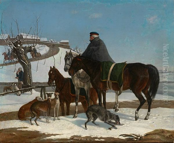 Hohe Berittene Russische Militars In Sturmischer Schneelandschaft Zur Zeit Der Napoleonischen Kriege (+ Another; Pair) - view 1