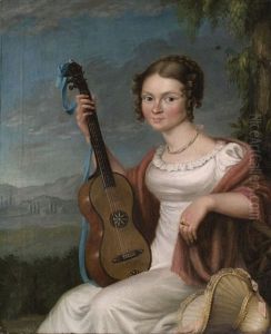 Junge Frau In Weissem Kleid Mit Gitarre