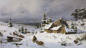 Tief Verschneite Russische Landschaft An Einem Seeufer by Franz Kruger
