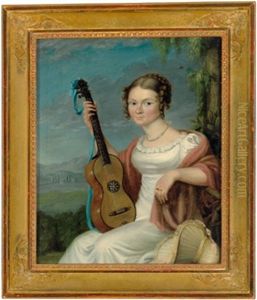 Junge Dame Mit Einer Gitarre In Einer Landschaft Sitzend