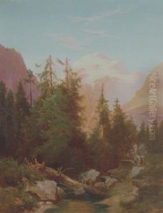 Alpelandskab Med Kone Ved En Baek by Franz August Otto Krueger
