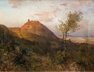 Landschaft In Der Emilia-romagna Mit Der Burg Canossa by Hermann (August) Kruger