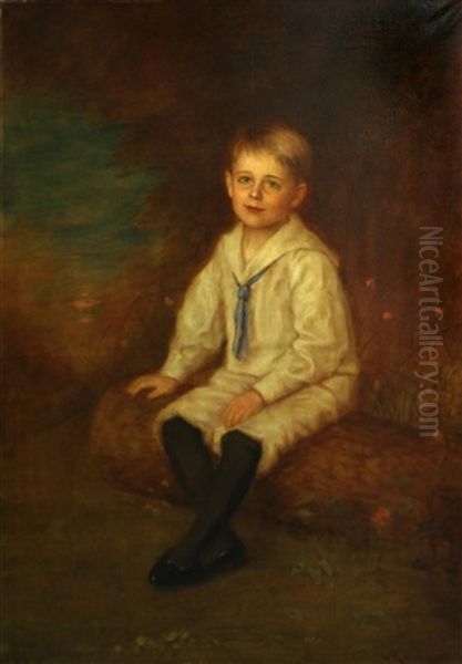A Portrait Of A Boy, Full-length, Seated In A Landscape - view 1