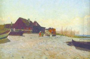 Motiv Fran Molle Hamn, I Forgrunden Tva Lekande Barn by Olof Krumlinde