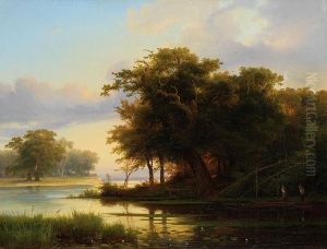 Niederrheinauen Mit Netzfischern Niederrheinauen Mit Netzfischern