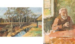 Moorlandschaft Mit Kate (+ Sitzender Mann Vor Fenster (sketch), Verso) by Karl Krummacher