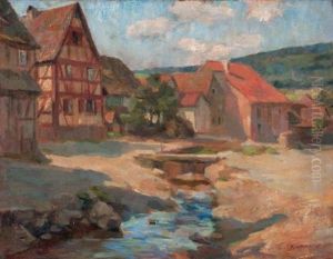 Sonnenbeschienenes Hessisches Dorf by Karl Krummacher