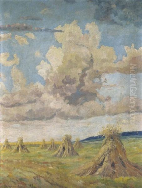 Kornhocken Unter Sommerwolken - view 1