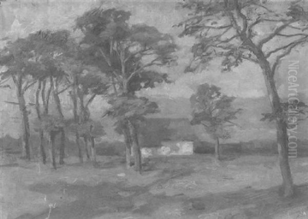Impressionistic Landscape With Cottage In A Field, Distant Mountains - view 1