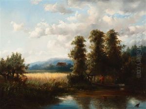 Landscape With Wheat Field And Anglers