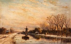 Dutch Canal On A Winters Day by Hendrik Dirk Kruseman van Elten