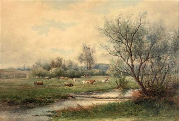 Landscape With Stream And Cows by Hendrik Dirk Kruseman van Elten