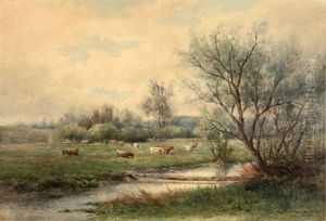 Landscape With Stream And Cows by Hendrik Dirk Kruseman van Elten