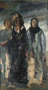 Szene Aus Dem1. Weltkrieg Mit Einem Soldaten Und Zwei Frauen, 
Studie, 
Ol/lwd.