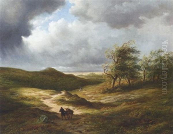 After The Storm: Travellers On A Path In An Extensive Undulating Landscape - view 1