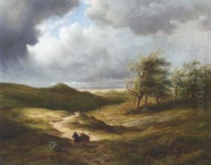 After The Storm: Travellers On A Path In An Extensive Undulating Landscape by Hendrik Dirk Kruseman van Elten