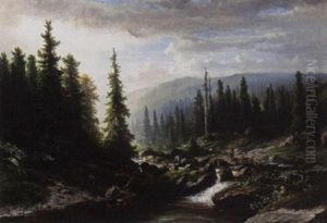 Two Figures In A Mountainous Landscape by Hendrik Dirk Kruseman van Elten