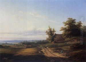 A Shepherd With His Flock In An Extensive Landscape by Hendrik Dirk Kruseman van Elten
