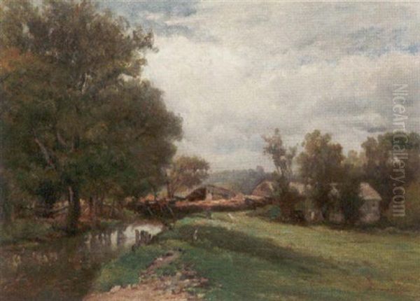 Sommerliche Landschaft Mit Katen Und Bachlauf - view 1