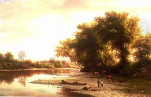 Children With Cows On A Riverbank Children With Cows On A Riverbank