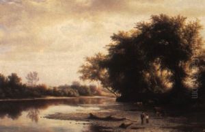 Children With Cows On A Riverbank Children With Cows On A Riverbank