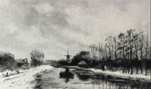 A River Landscape In Winter by Hendrik Dirk Kruseman van Elten