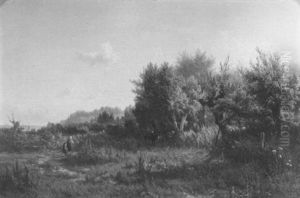 A Wooded Landscape With A Peasantwoman, A Child An A Cow, A Wind-mill Beyond