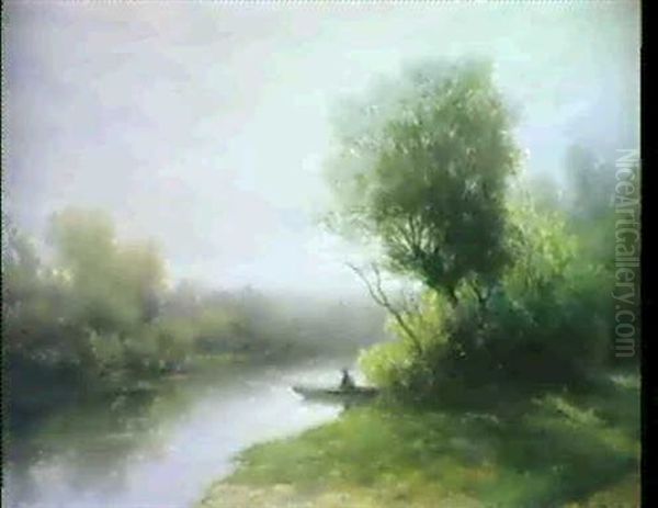 Flusslandschaft Mit Ruderboot - view 1