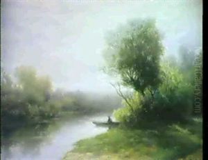 Flusslandschaft Mit Ruderboot