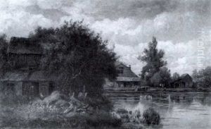 Farmyard Beside A Pond by Hendrik Dirk Kruseman van Elten