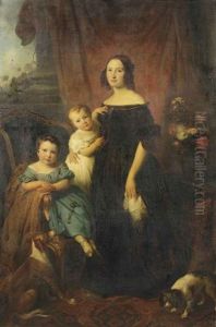 Portrait Of Cornelia Wilhelmina Cheriex-nicola (1814-1908) And Her Daughters Catharine Nicola (1839-1868) And Wynanda Nicola (1837-1921) by Cornelis Kruseman