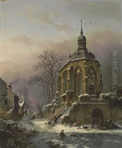 Figures At Work In A Winter Landscape, An Approaching Storm Beyond - view 1