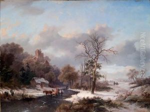 Paysage D'hiver A La Riviere Gelee by Frederik Marinus Kruseman