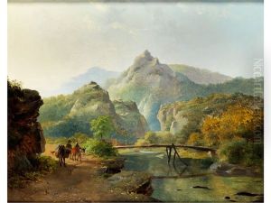 Gebirgslandschaft Mit Bach Und Reisenden by Frederik Marinus Kruseman