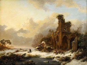 Winter Landscape With Castle Ruin by Frederik Marinus Kruseman