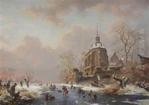 Winter Fun On The Ice Near A Castle by Frederik Marinus Kruseman