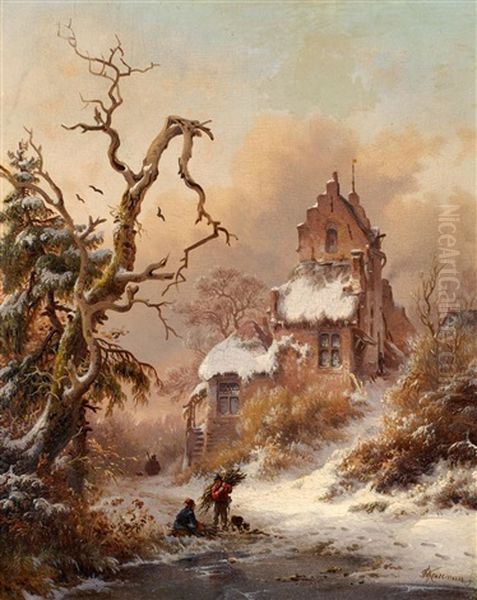 Winterlandschaft Mit Reisigsammlern - view 1