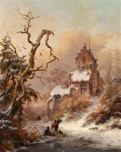 Winterlandschaft Mit Reisigsammlern