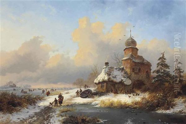 Winter Landscape With Ice Amusements On A Frozen River - view 1