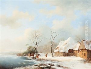 Winter Landscape With Riders Near A Farm by Frederik Marinus Kruseman