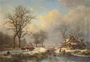 Winter Landscape With Children Playing On The Ice by Frederik Marinus Kruseman
