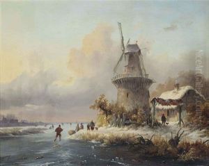 Skaters By A Windmill