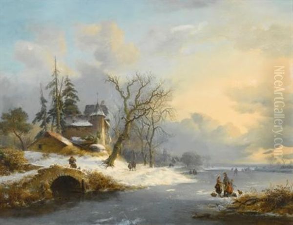 Winter Landscape With Strollers And Skaters - view 1