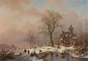 Winter Landscape With Figures Playing On The Ice
