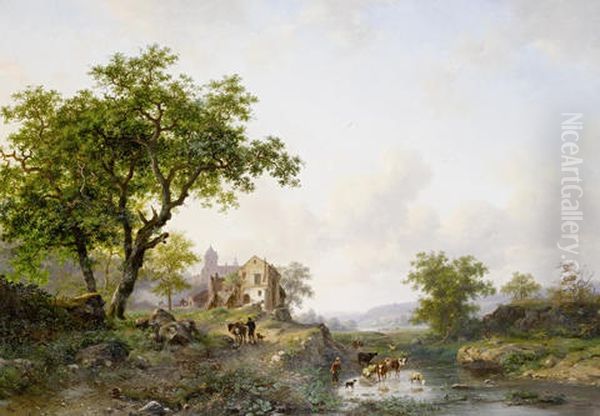 Summer Landscape With Cattle Near A River - view 1