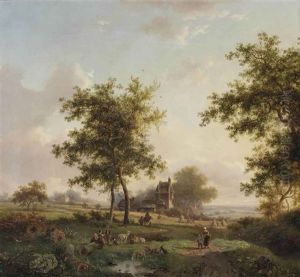 A Shepherd Offering A Woman Flowers In A Summer Landscape
